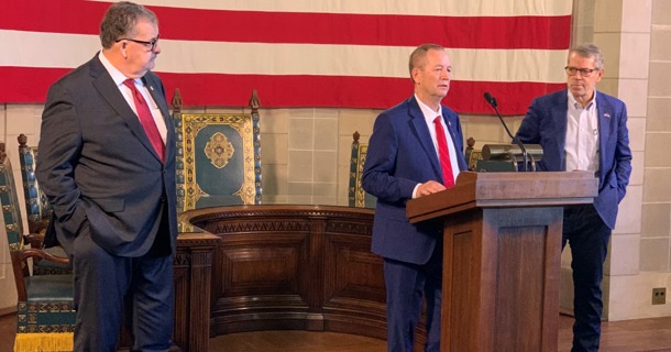 Senator Mike Jacobson, Senator Barry DeKay,  Governor Jim Pillen 